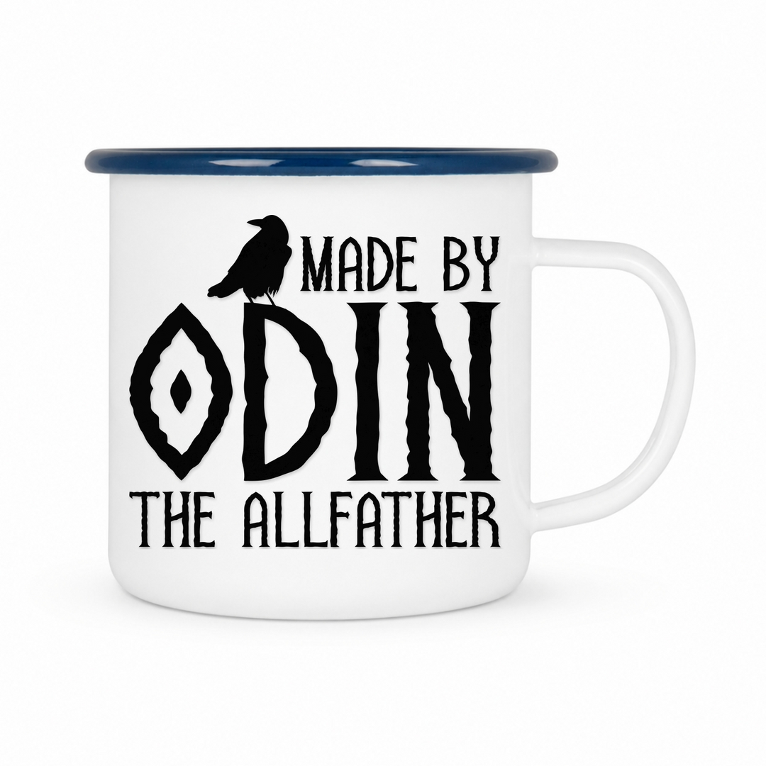 Made by Odin - Keramiktasse Emailletasse Weiß 12 oz – mit farbigem Rand - blau