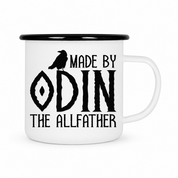 Made by Odin - Keramiktasse Emailletasse Weiß 12 oz – mit farbigem Rand - schwarz
