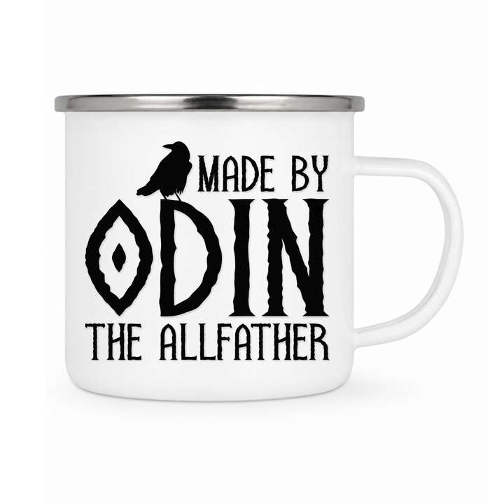 Made by Odin - Keramiktasse Emailletasse Weiß 12 oz – mit farbigem Rand - silber