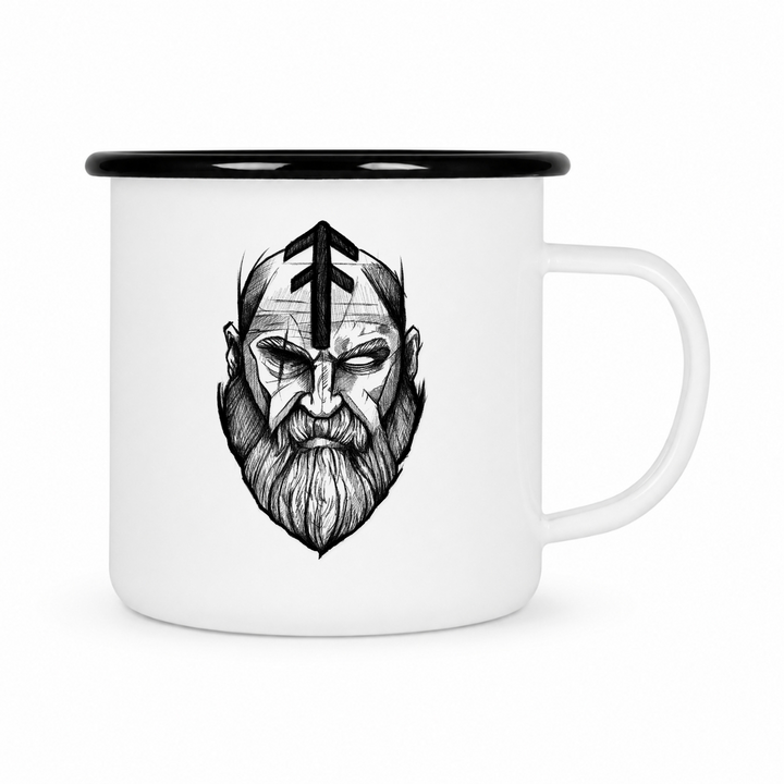 Odin - Keramiktasse Emailletasse Weiß 12 oz – mit farbigem Rand - schwarz