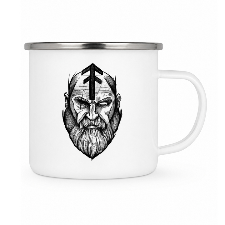 Odin - Keramiktasse Emailletasse Weiß 12 oz – mit farbigem Rand - silber