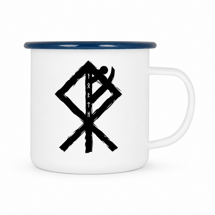 Fenrir - Keramiktasse Emailletasse Weiß 12 oz – mit farbigem Rand - blau