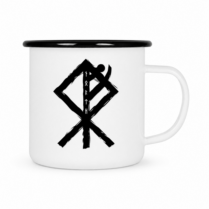 Fenrir - Keramiktasse Emailletasse Weiß 12 oz – mit farbigem Rand - schwarz