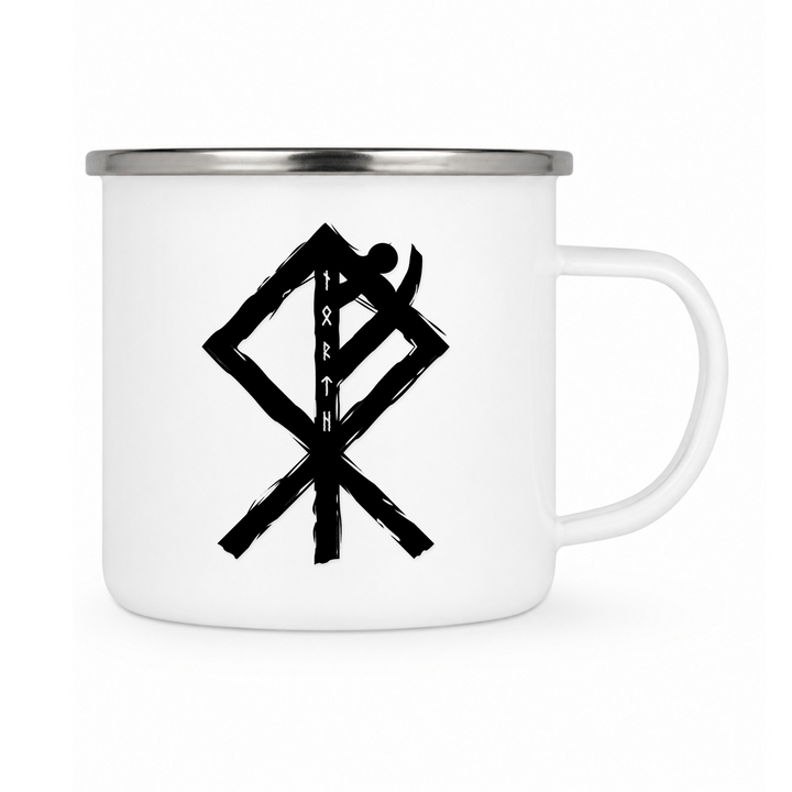 Fenrir - Keramiktasse Emailletasse Weiß 12 oz – mit farbigem Rand - silber