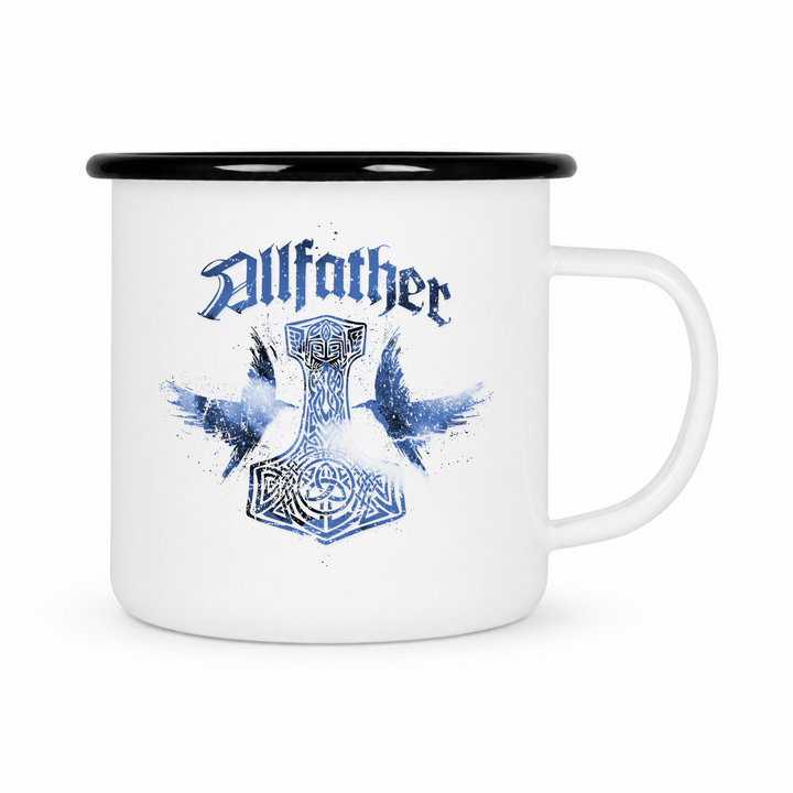 Allfather - Keramiktasse Emailletasse Weiß 12 oz – mit farbigem Rand - schwarz