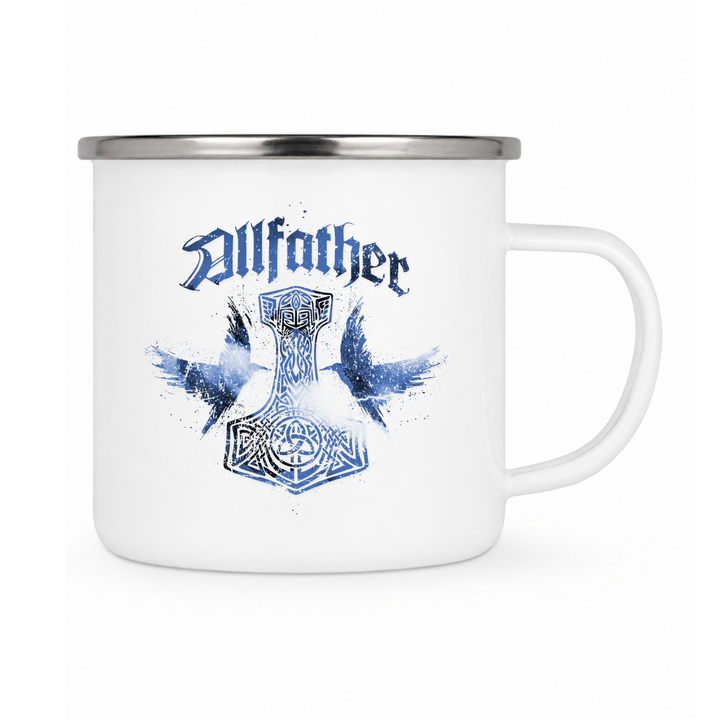 Allfather - Keramiktasse Emailletasse Weiß 12 oz – mit farbigem Rand - silber