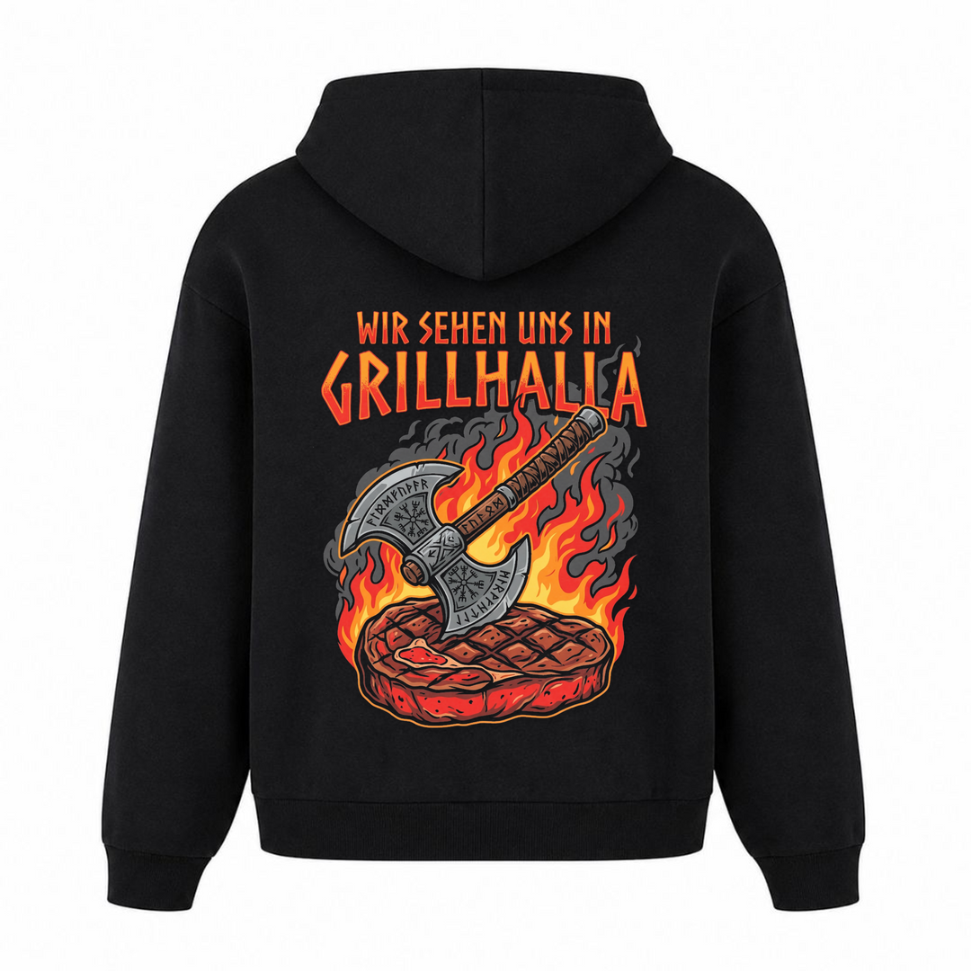 Wir sehen und in Grillhalla - Premium Hoodie Unisex Oversized Hoodie - Schwarz