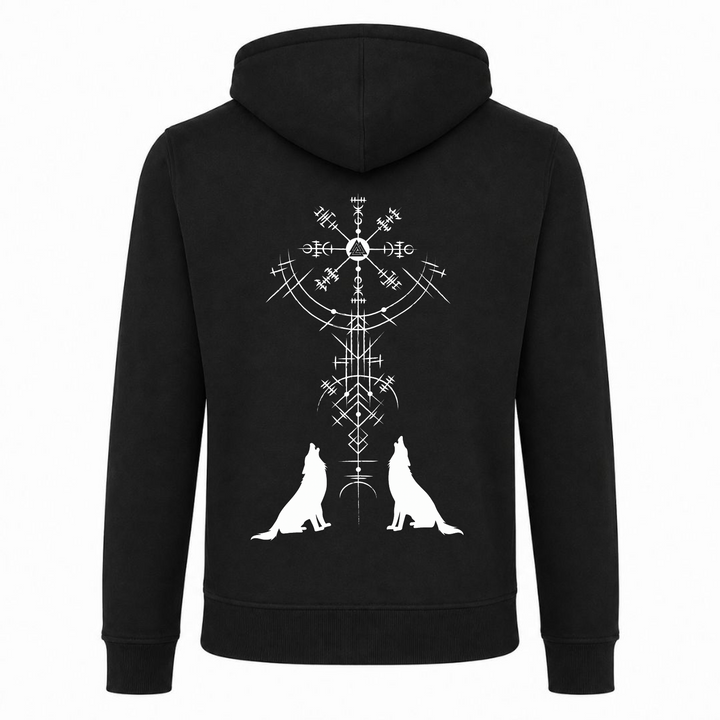 Wölfe Vegvisir - Premium Zipper - schwarz - Rueckseite