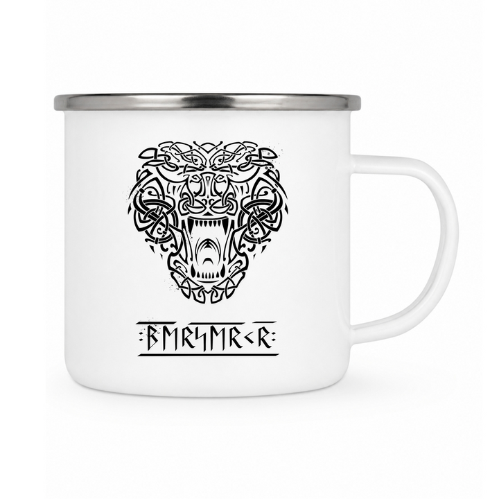 Bär Ragnarok - Keramiktasse Emailletasse Weiß 12 oz – mit farbigem Rand - silber