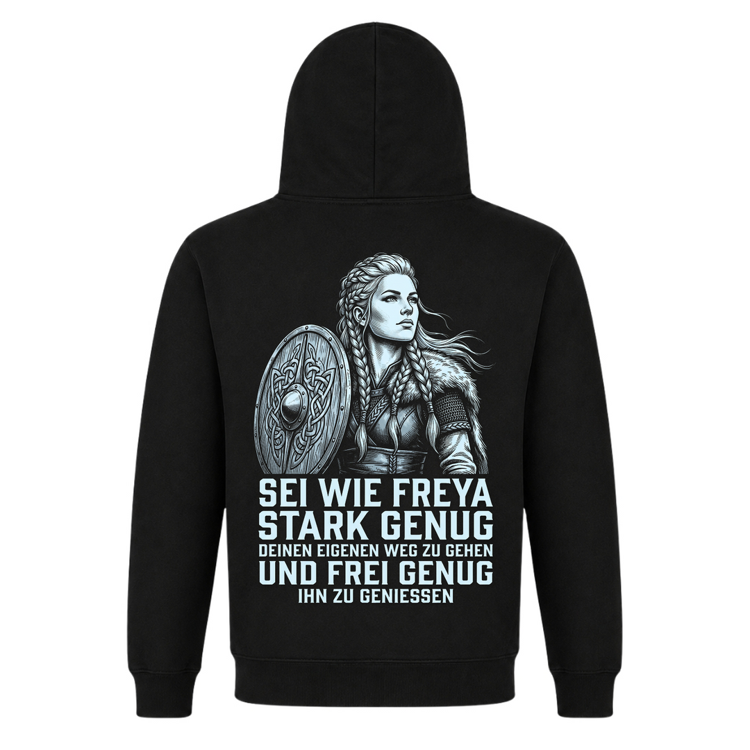 Sei wie Freya - Premium Hoodie Unisex - Black - Rueckseite