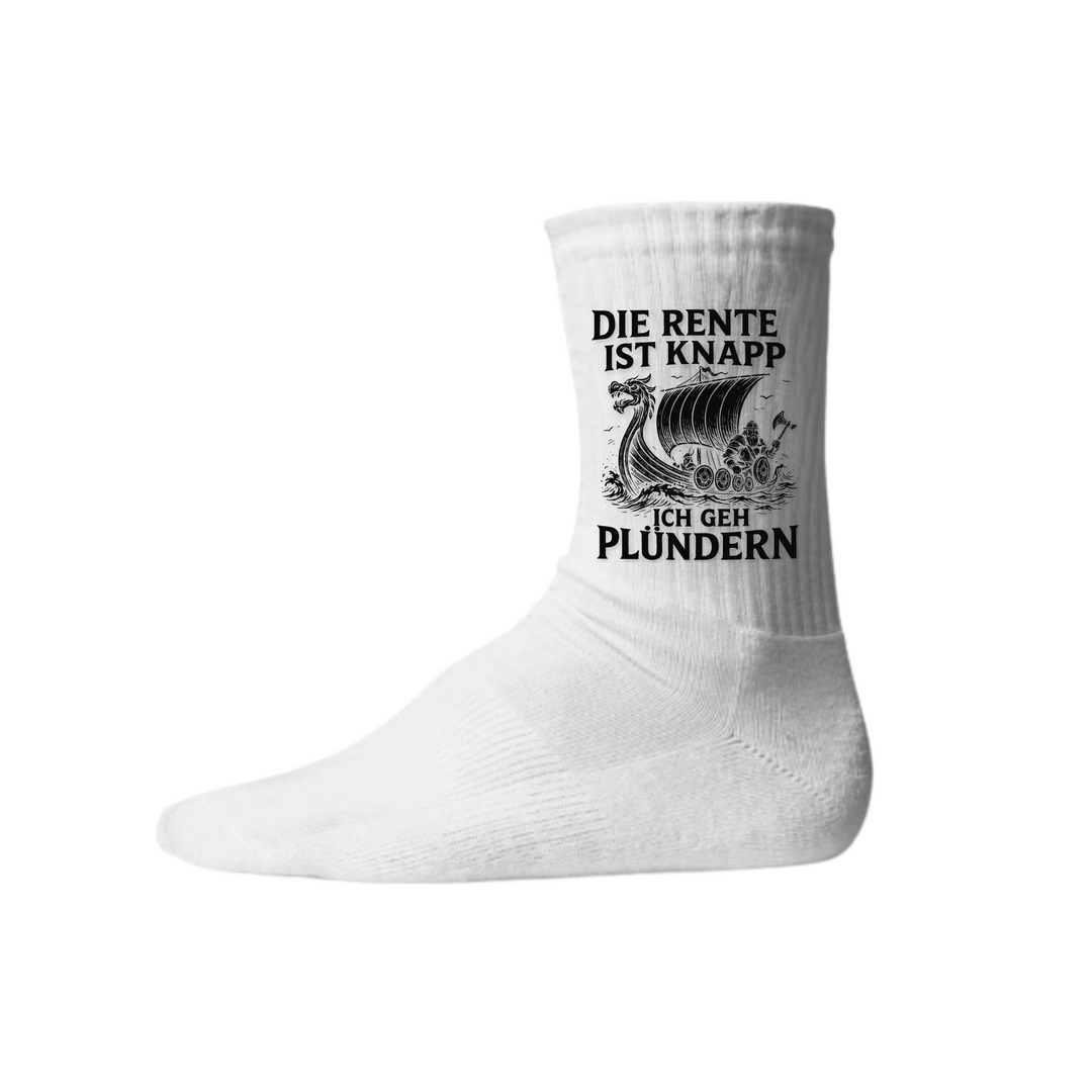 Die Rente ist Knapp - Keramiktasse Socken - Weiß