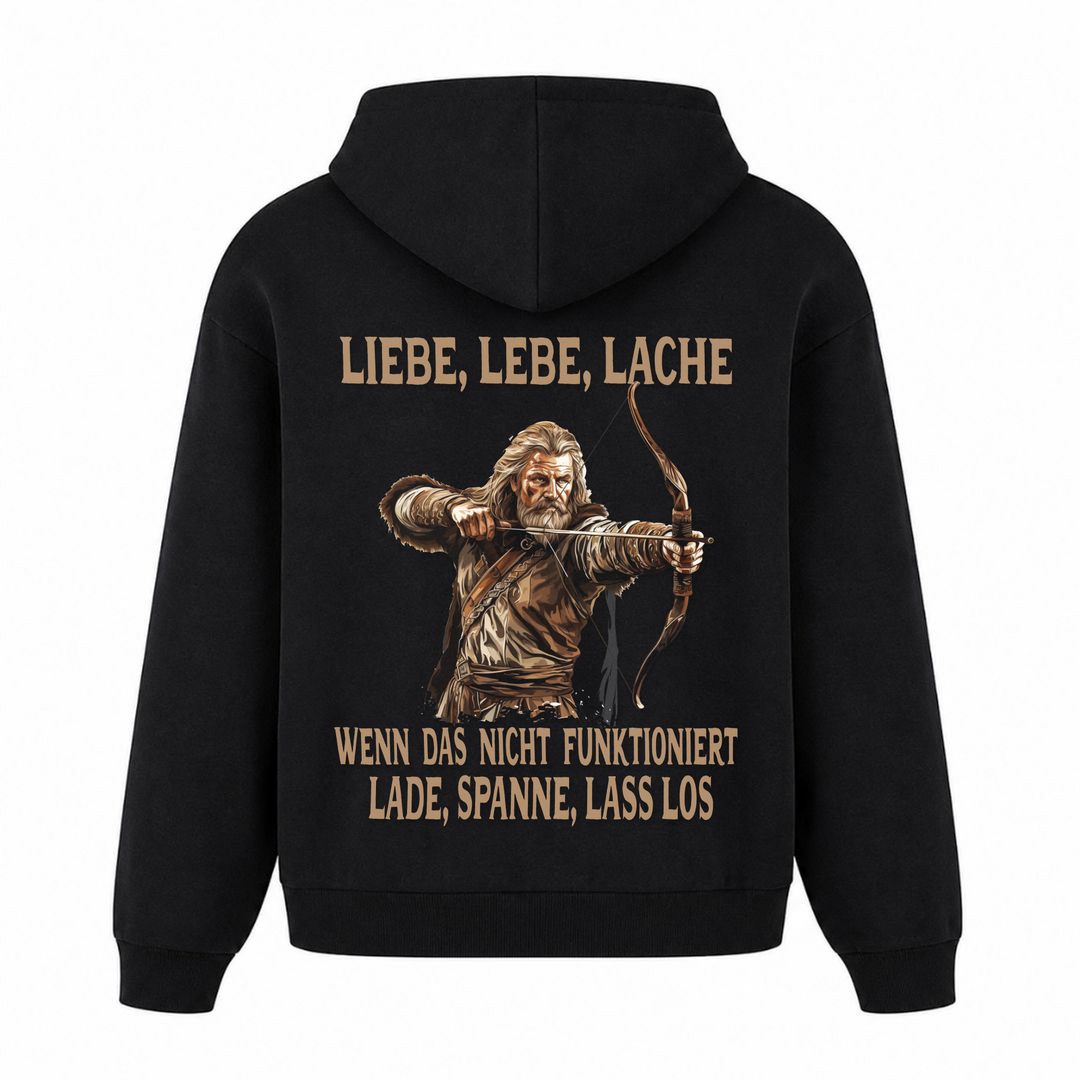 Liebe lebe Lache - Premium Hoodie Unisex Oversized Hoodie - Schwarz