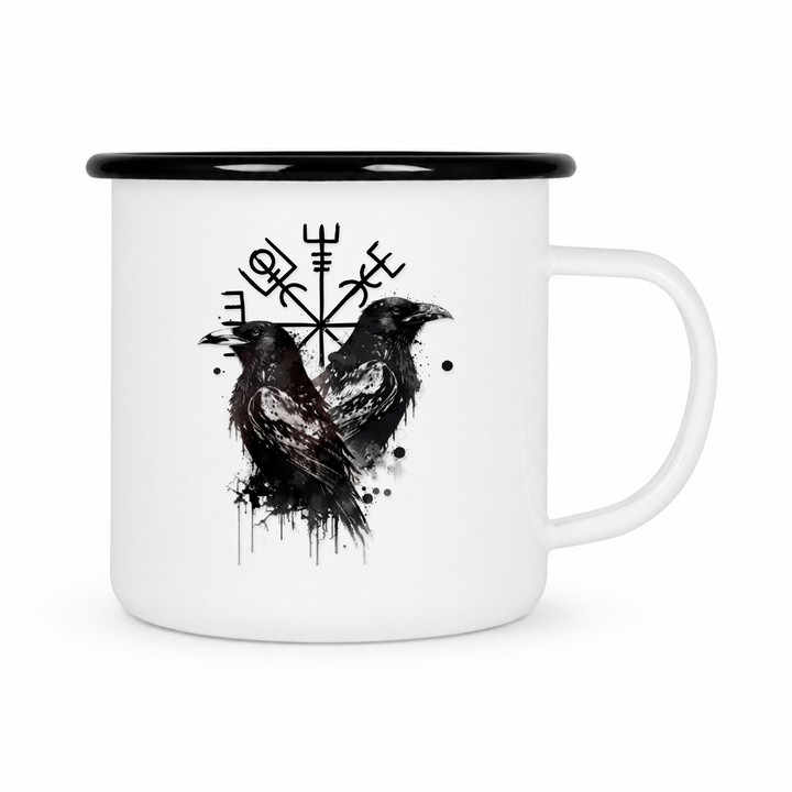 Emailletasse Weiß 12 oz – mit farbigem Rand - schwarz
