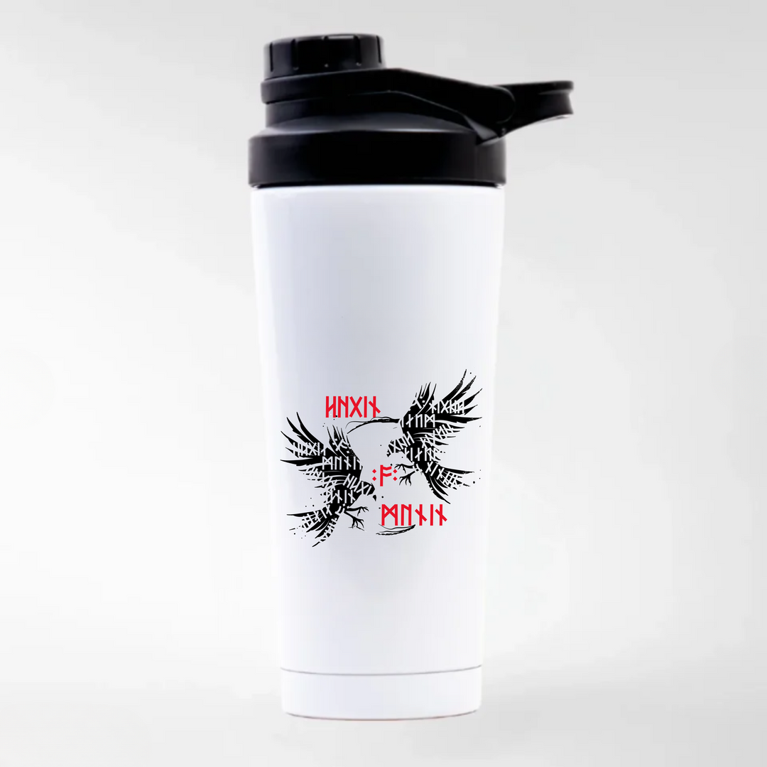 Munin & Hugin - Keramiktasse EDELSTAHL SHAKER - weiß mit Sublimationsdruck - Weiß