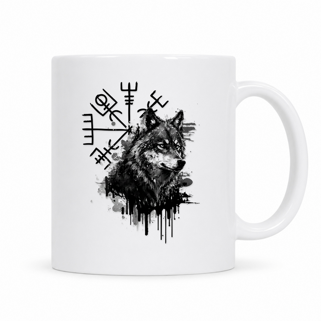 Wolf Vegvisir - Standard Tasse - weiß