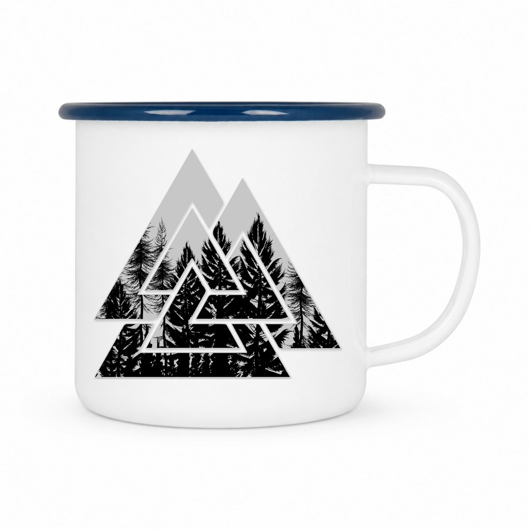 Valknut Nature - Keramiktasse Emailletasse Weiß 12 oz – mit farbigem Rand - blau
