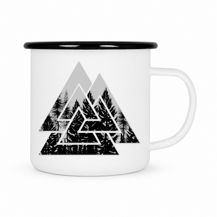 Valknut Nature - Keramiktasse Emailletasse Weiß 12 oz – mit farbigem Rand - schwarz