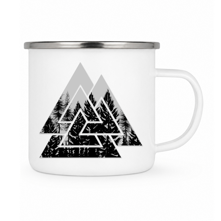 Valknut Nature - Keramiktasse Emailletasse Weiß 12 oz – mit farbigem Rand - silber