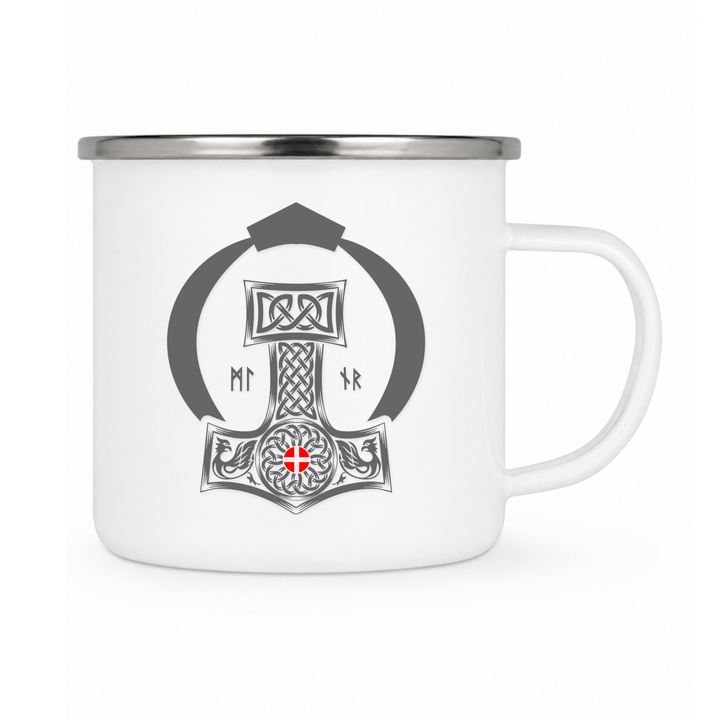 Mjölnir - Keramiktasse Emailletasse Weiß 12 oz – mit farbigem Rand - silber