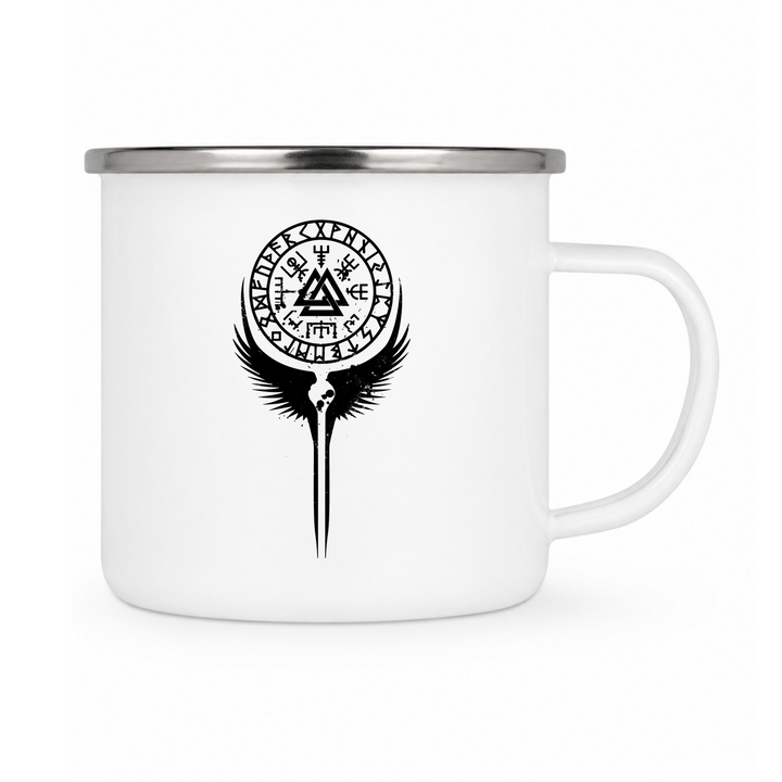 Walküre Flügel - Keramiktasse Emailletasse Weiß 12 oz – mit farbigem Rand - silber