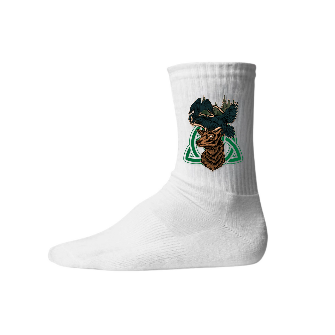 Hirsch Rabe - Keramiktasse Socken - Weiß