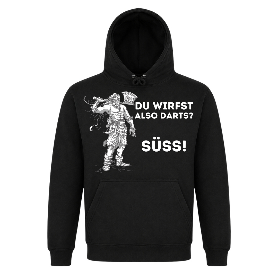 Du wirfst also Darts? - Premium Hoodie Unisex - Black