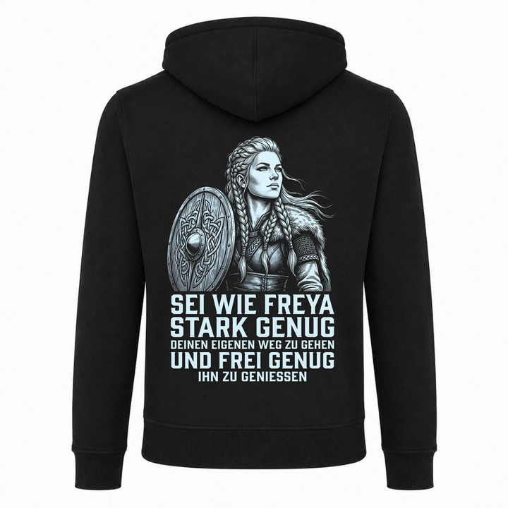 Sei wie Freya - Premium Zipper - schwarz - Rueckseite