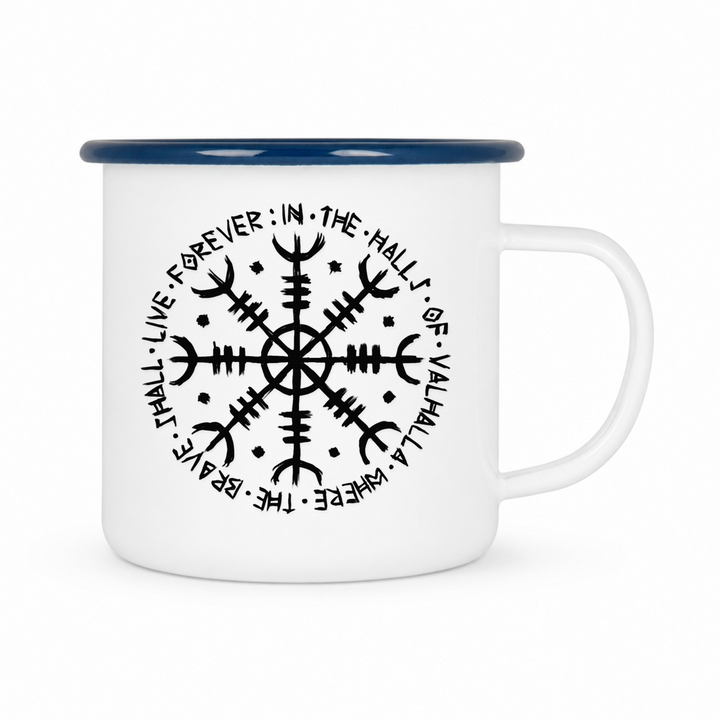 Vegvisir - Keramiktasse Emailletasse Weiß 12 oz – mit farbigem Rand - blau