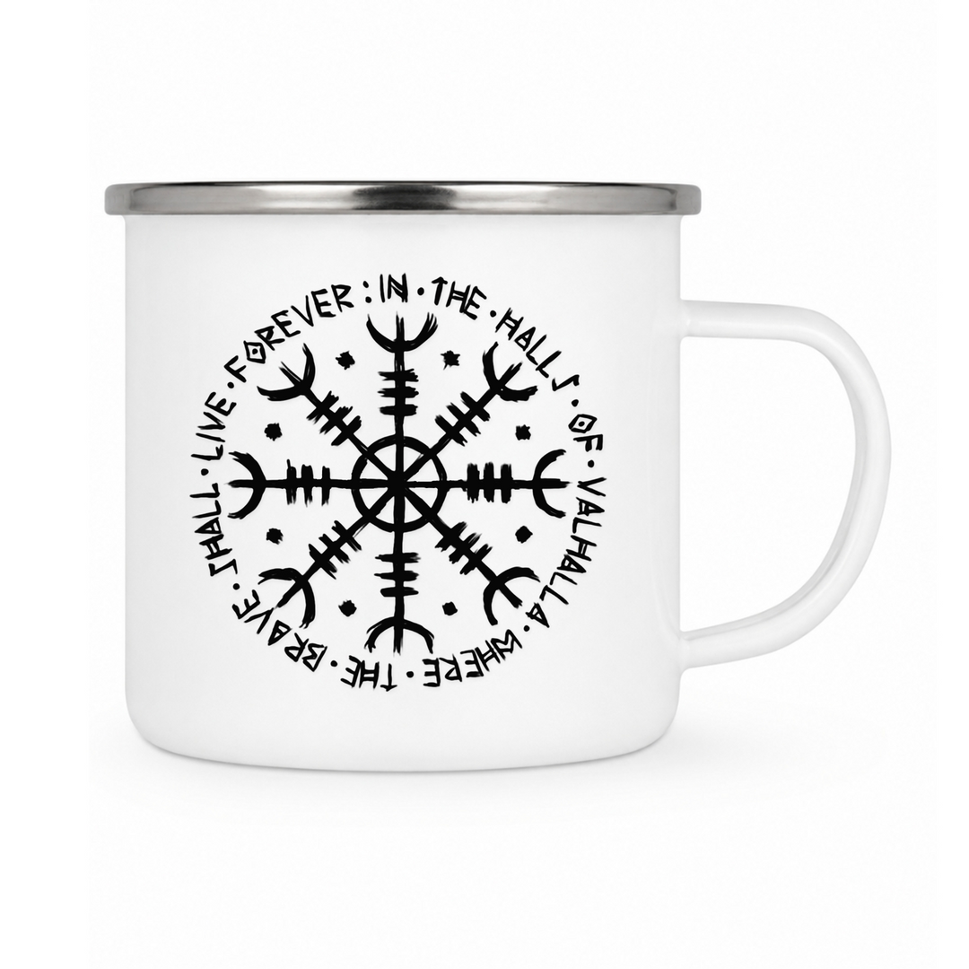 Vegvisir - Keramiktasse Emailletasse Weiß 12 oz – mit farbigem Rand - silber