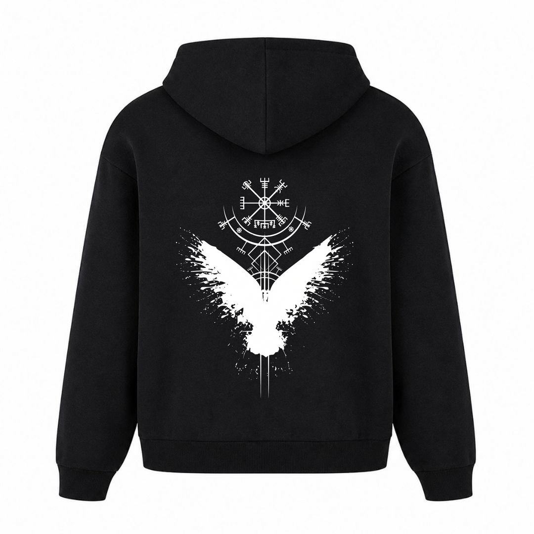 Rabe Wikingerkompass - Premium Hoodie Unisex Oversized Hoodie - Schwarz