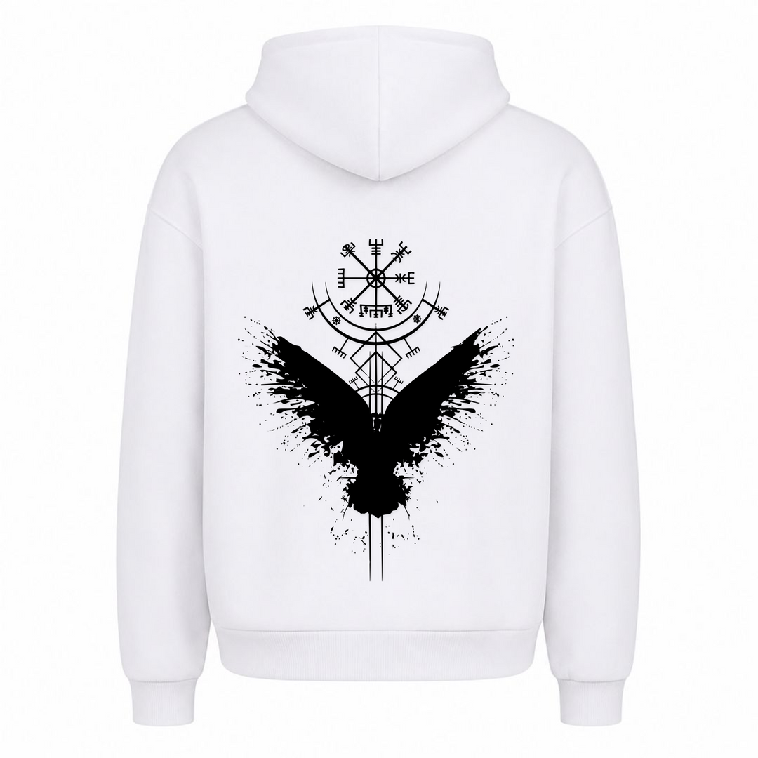 Rabe Wikingerkompass - Premium Hoodie Unisex Oversized Hoodie - Weiß
