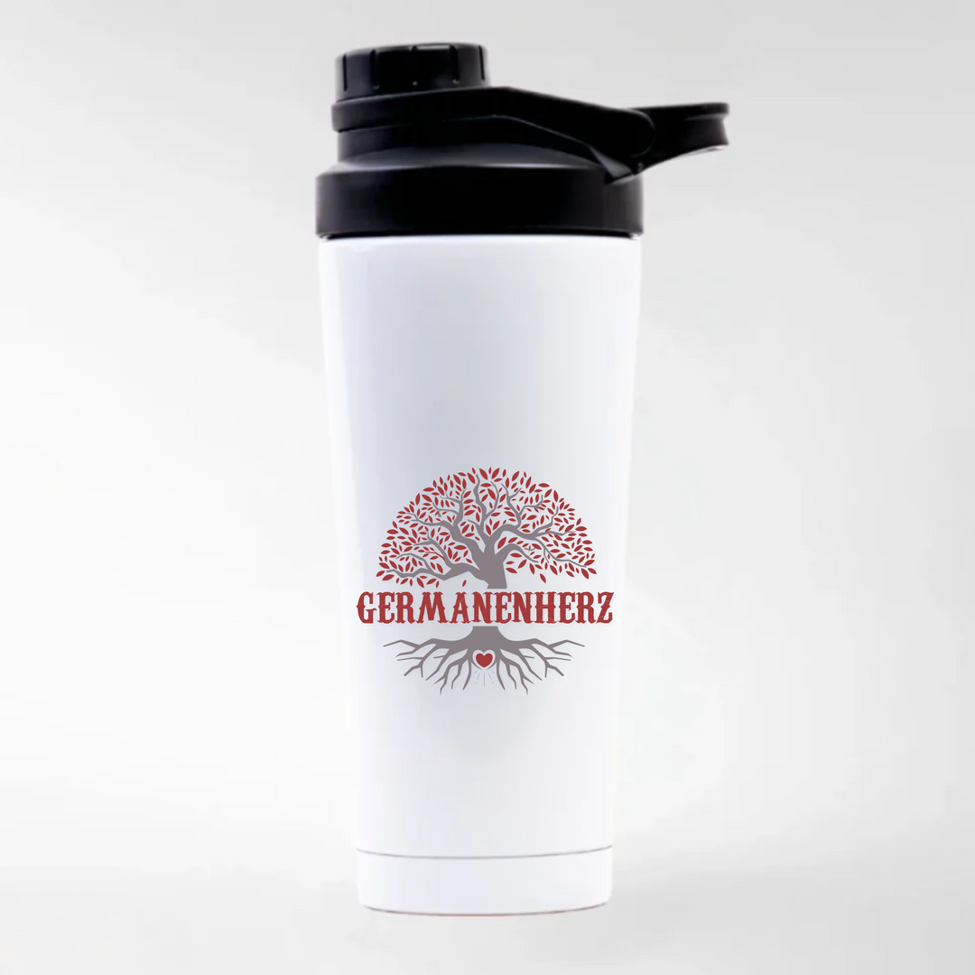 Germanenherz - Keramiktasse EDELSTAHL SHAKER - weiß mit Sublimationsdruck - Weiß