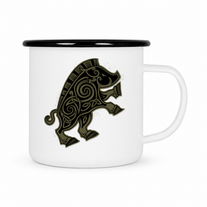 Hildisvini - Keramiktasse Emailletasse Weiß 12 oz – mit farbigem Rand - schwarz