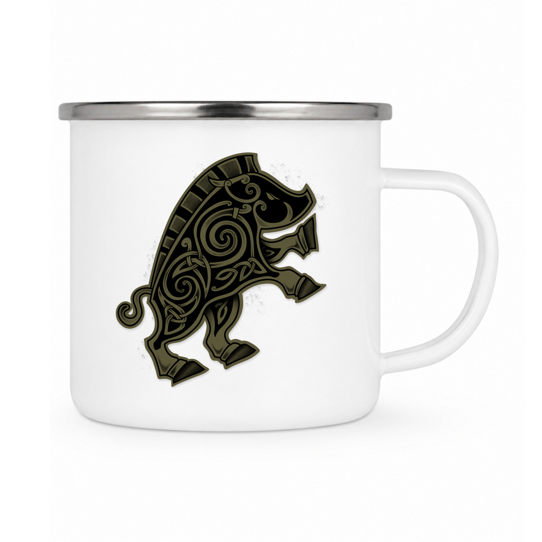 Hildisvini - Keramiktasse Emailletasse Weiß 12 oz – mit farbigem Rand - silber