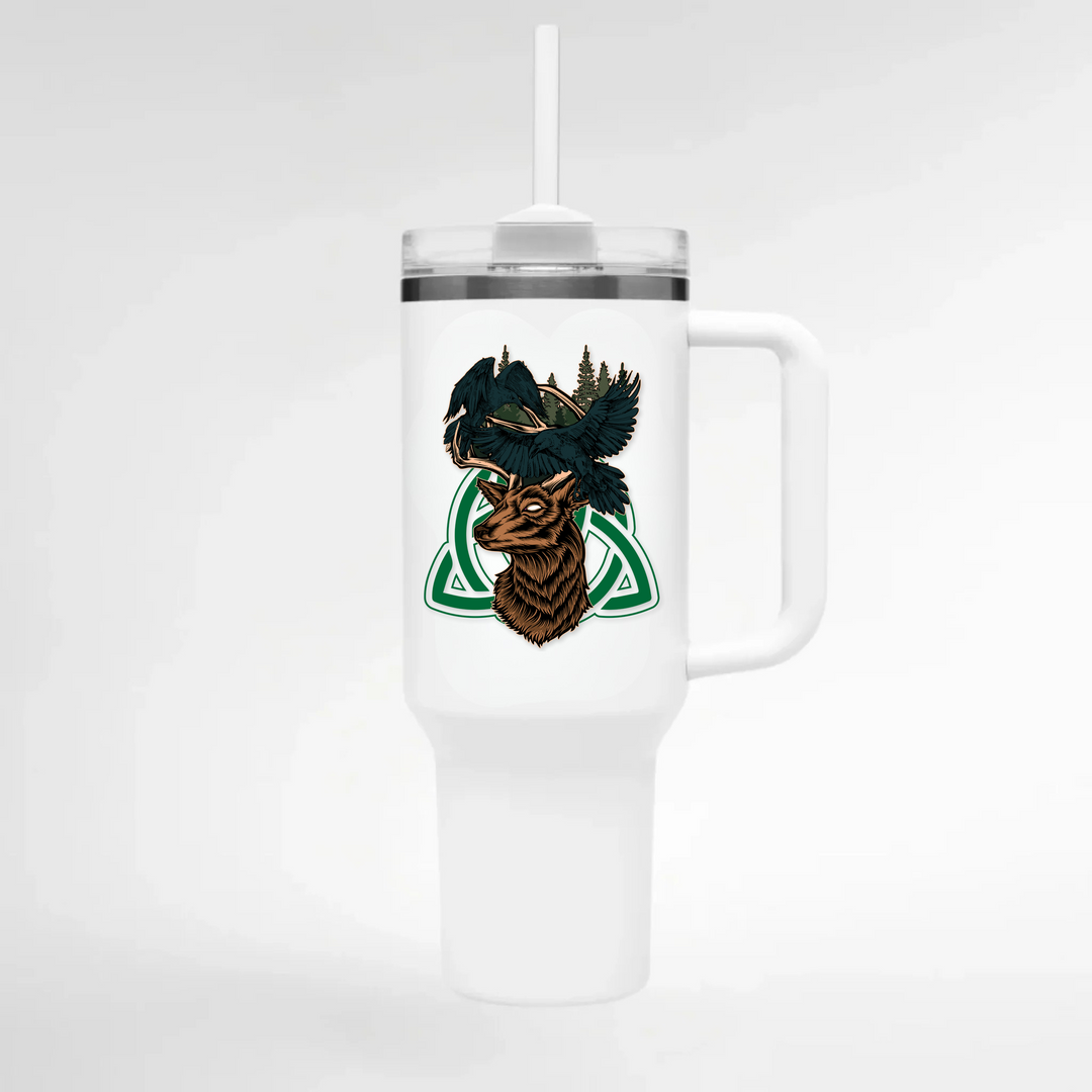 Hirsch Rabe - Keramiktasse THERMO CUP - WEIß - Weiß