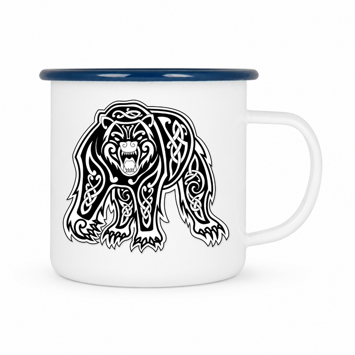 Viking Bear - Keramiktasse Emailletasse Weiß 12 oz – mit farbigem Rand - blau