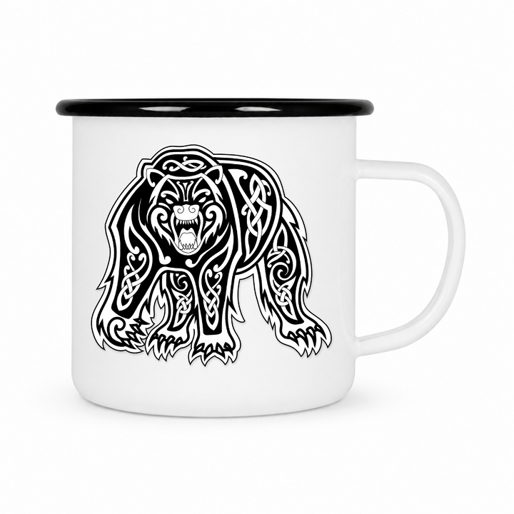Viking Bear - Keramiktasse Emailletasse Weiß 12 oz – mit farbigem Rand - schwarz
