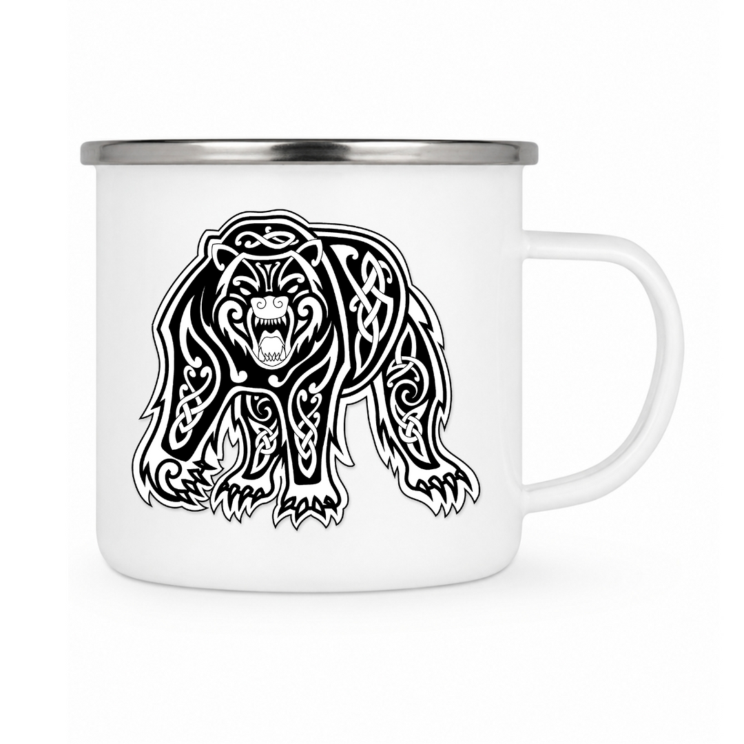 Viking Bear - Keramiktasse Emailletasse Weiß 12 oz – mit farbigem Rand - silber