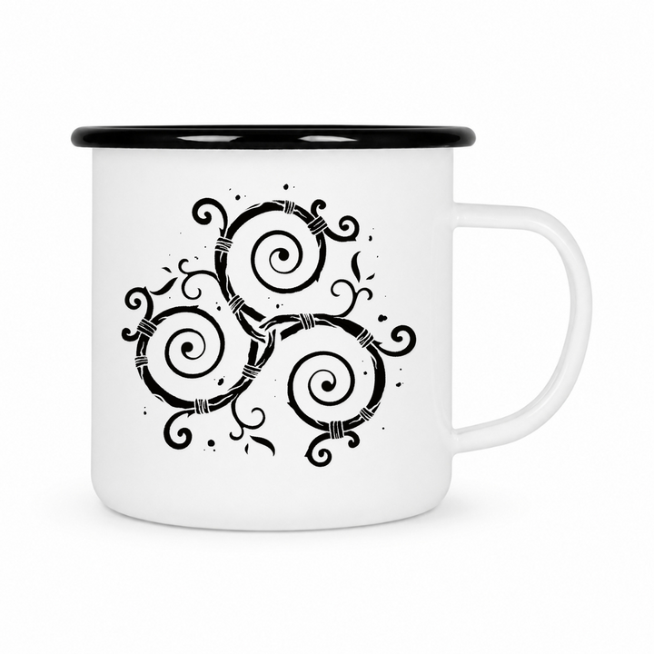 Triskel - Keramiktasse Emailletasse Weiß 12 oz – mit farbigem Rand - schwarz
