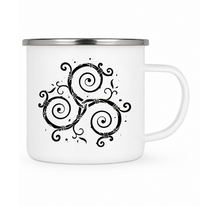 Triskel - Keramiktasse Emailletasse Weiß 12 oz – mit farbigem Rand - silber