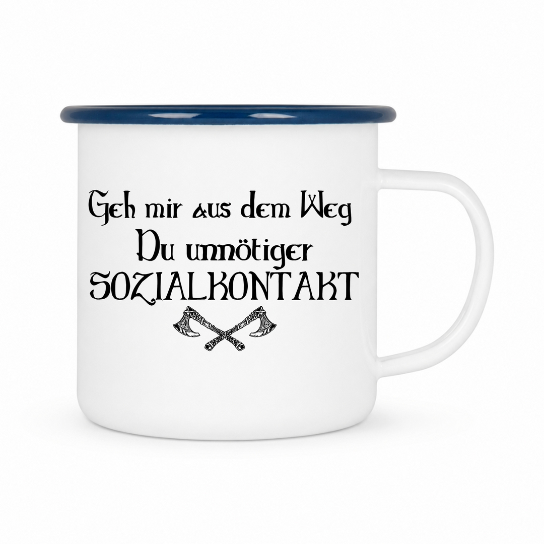 Geh mir aus dem Weg - Keramiktasse Emailletasse Weiß 12 oz – mit farbigem Rand - blau