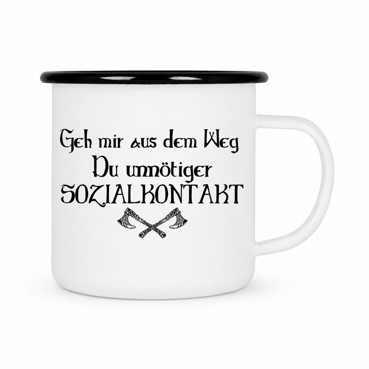 Geh mir aus dem Weg - Keramiktasse Emailletasse Weiß 12 oz – mit farbigem Rand - schwarz