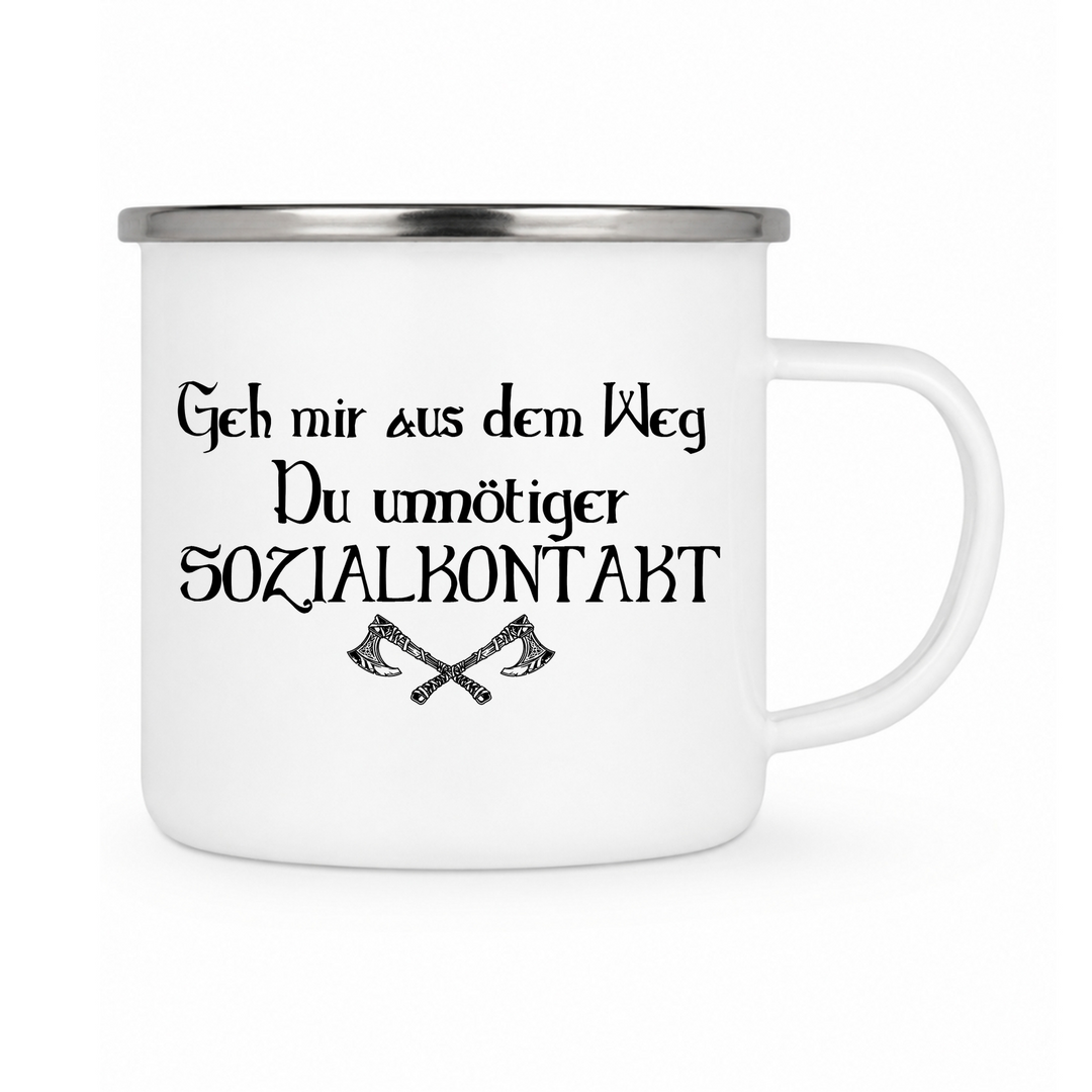 Geh mir aus dem Weg - Keramiktasse Emailletasse Weiß 12 oz – mit farbigem Rand - silber