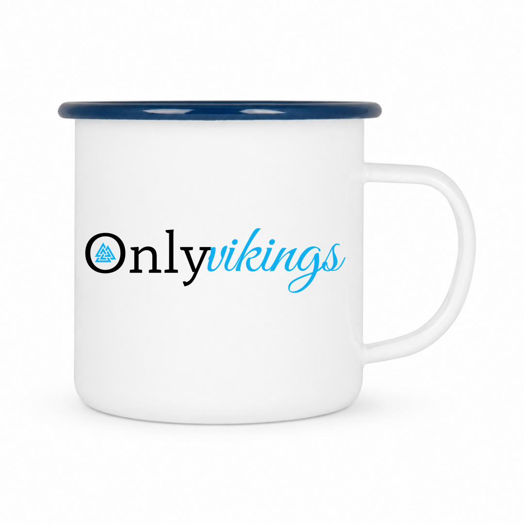 Only Vikings - Keramiktasse Emailletasse Weiß 12 oz – mit farbigem Rand - blau
