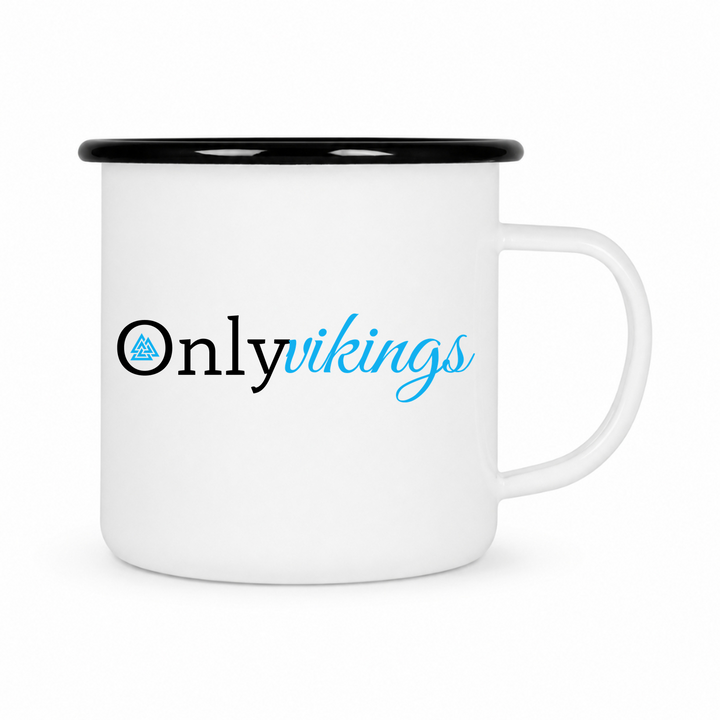 Only Vikings - Keramiktasse Emailletasse Weiß 12 oz – mit farbigem Rand - schwarz
