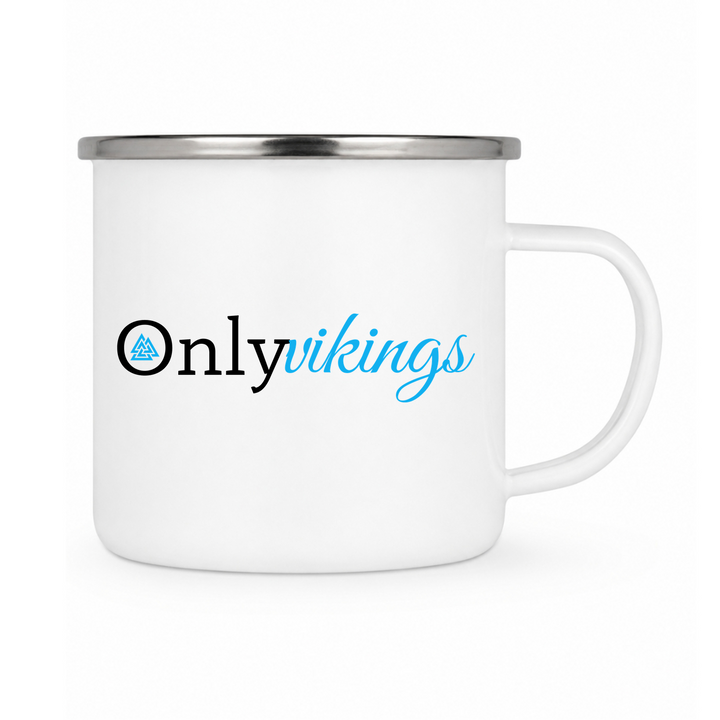 Only Vikings - Keramiktasse Emailletasse Weiß 12 oz – mit farbigem Rand - silber