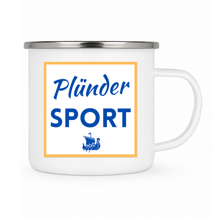 Plünder Sport - Keramiktasse Emailletasse Weiß 12 oz – mit farbigem Rand - silber