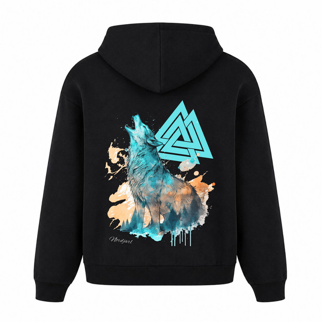 Valknut Wolf - Premium Hoodie Unisex Oversized Hoodie - Schwarz