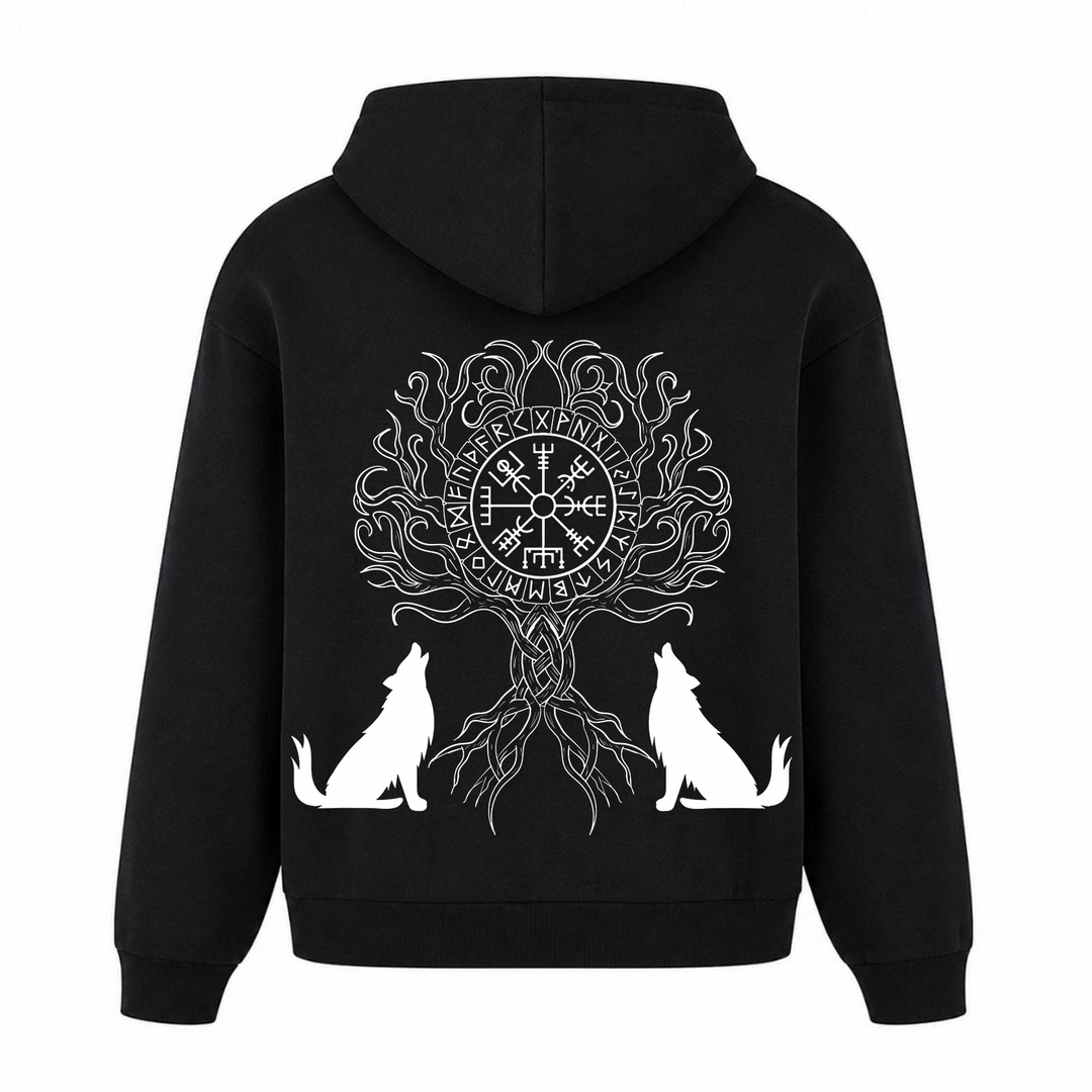 Wölfe Yggdrasil - Premium Hoodie Unisex Oversized Hoodie - Schwarz