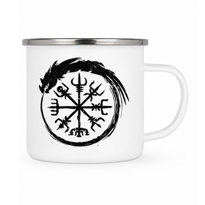 Vegvisir Schlange - Keramiktasse Emailletasse Weiß 12 oz – mit farbigem Rand - silber